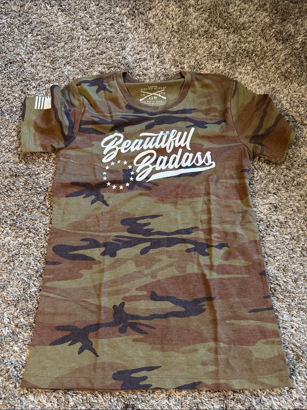 Grunt Style Kids Camo 'Beautiful Badass' Tee - Green, Brown, Black, White